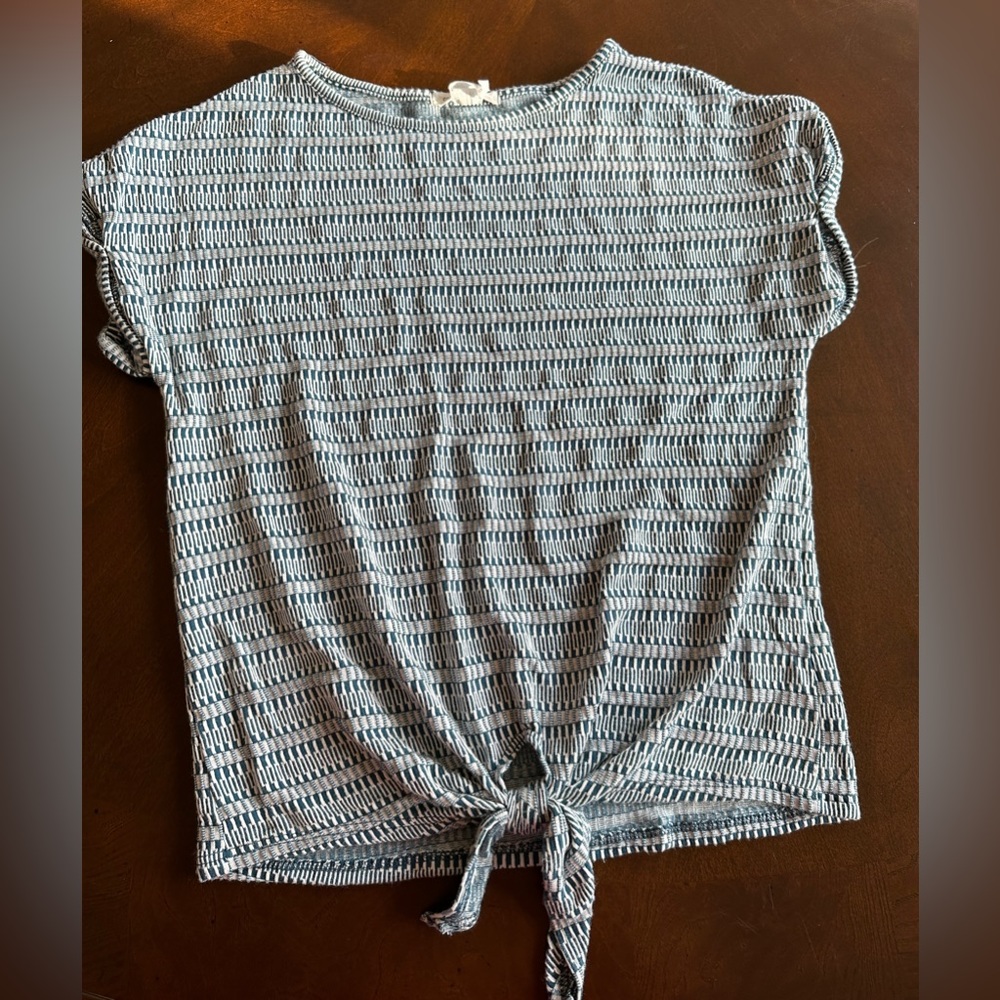 CAUTION TO THE WIND‎ Ladies Tie Front Shirt Top, Size S Small, Teal White